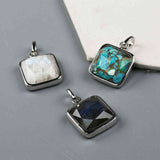 Small Square Silver Bezel Briolette Gemstone Pendant Natural Labradorite Moonstone Copper Turquoise Healing Crystal Pendants Necklace ZS0470