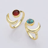 Gold Plated Round Faceted Gemstone Moon Ring, Natural Crystal Stone Ring, Wholesale Jewelry ZG0492