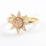 Star Gold Plated CZ Micro Pave Natural Titanium Druzy Ring ZG0389