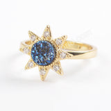 Star Gold Plated CZ Micro Pave Natural Titanium Druzy Ring ZG0389