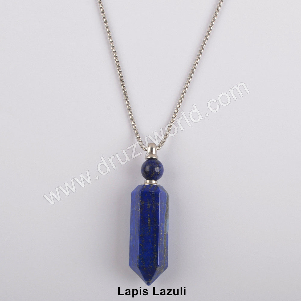 Silver Natural  perfume lapis lazuli bottle necklace
