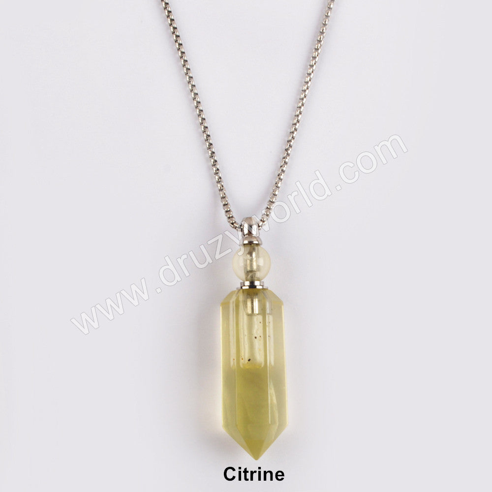 Silver Natural citrine perfume bottle necklace
