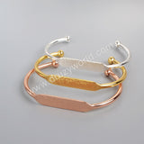 Gold/Silver/Rose Gold Plated Brass Long Blank Bangle Settings, Golden Flat Cuff Bracelet, For Jewelry Making, Wholesale Supply PJ026