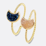 Crescent Gold Plated Natural Agate Titanium Rainbow Druzy Moon Bezel Ring ZG0295