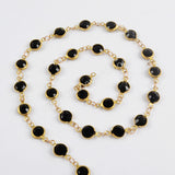 5m/lot,Gold Plated 7mm Black Crystal Faceted Coin Rosary Chains JT198