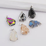 Teardrop Silver Plated Claw Titanium Rainbow Druzy Faceted Pendant ZS0334