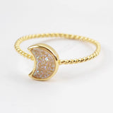 Crescent Gold Plated Natural Agate Titanium Rainbow Druzy Moon Bezel Ring ZG0295