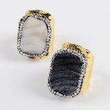 Rhinestone Pave Natural Galaxy Druzy Gold Band Ring JAB916