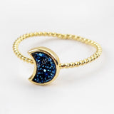 Crescent Gold Plated Natural Agate Titanium Rainbow Druzy Moon Bezel Ring ZG0295