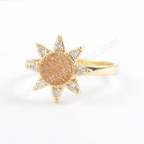 Star Gold Plated CZ Micro Pave Natural Titanium Druzy Ring ZG0389