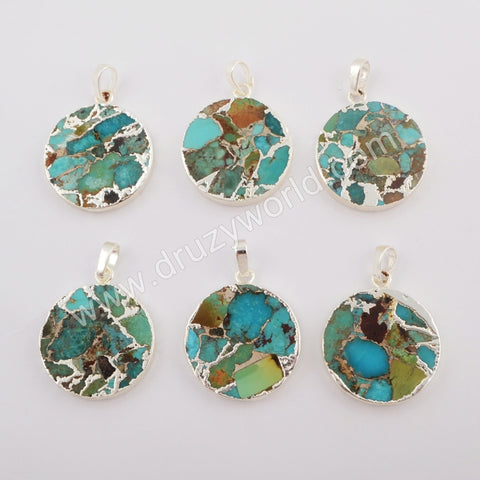 Copper Turquoise Pendant Charm Fashion Jewelry Making Silver Plated S1686