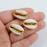 Gold Plated Natural Cowrie Shell Connector, Seashell Beach Shell For Jewelry Making G1452