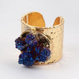 Rough Titanium Druzy Crystal Chips Gold Band Ring G1435