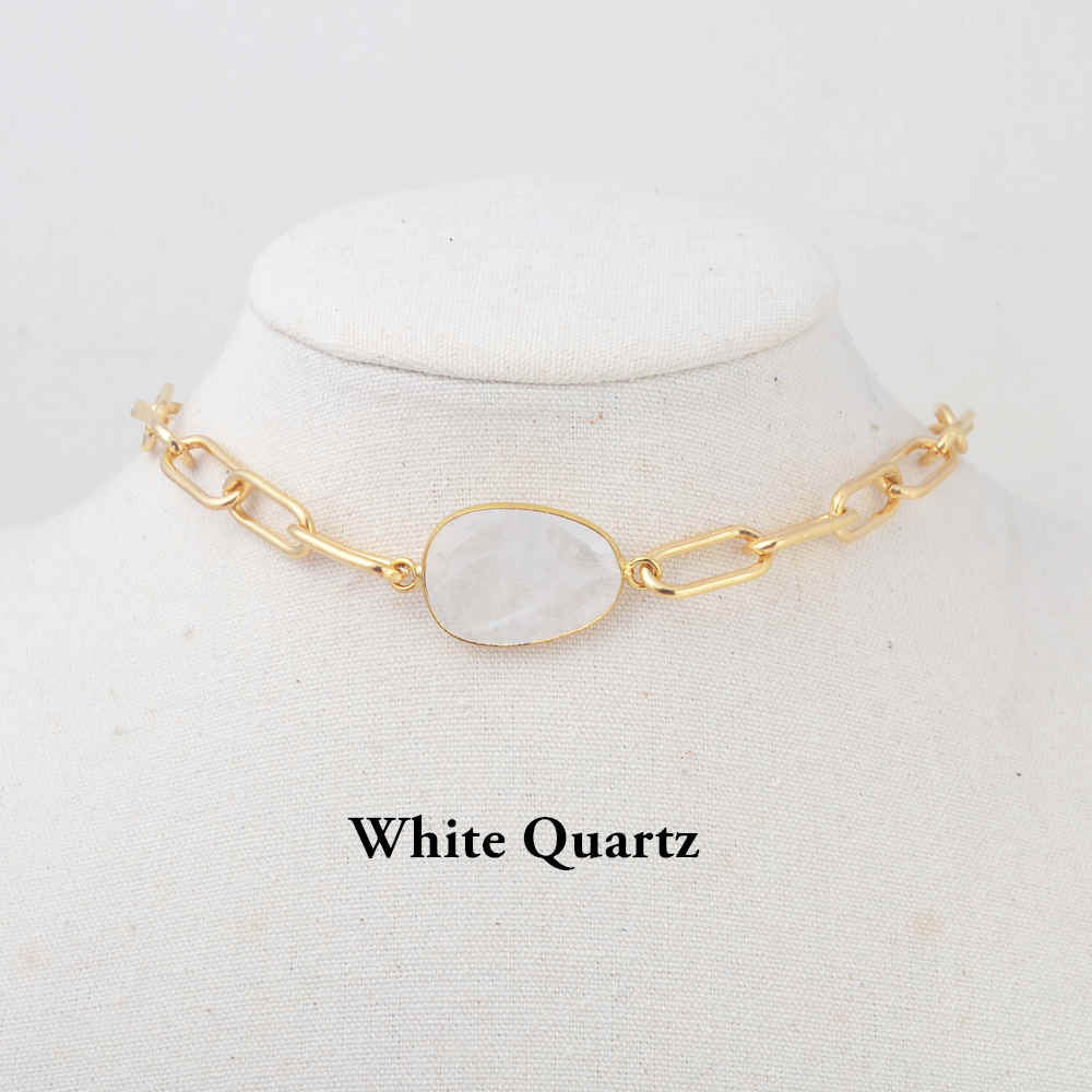 Natural Stone White Quartz Turquoise Chain Choker Necklace HD0352