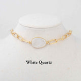 Natural Stone White Quartz Turquoise Chain Choker Necklace HD0352