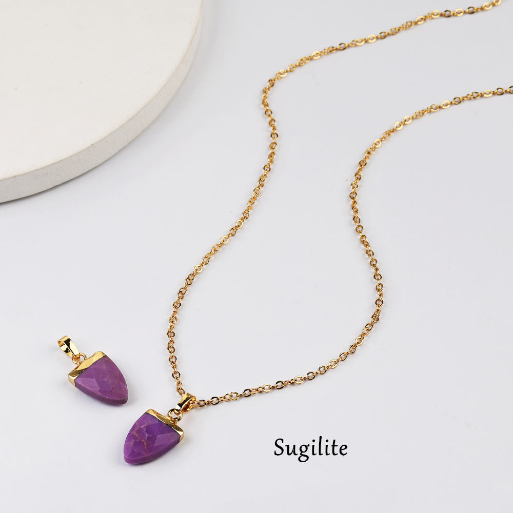 Gold Plated Gemstone Shield Faceted Pendant For Necklace Making G2071