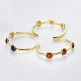 Gold Plated Brass 3-Round-Gemstone Faceted Bangle, Healing Crystal Quartz Cuff Bracelet  ZG0493