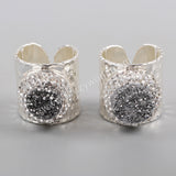 Rhinestone Pave Round Silver Druzy Agate Silver Band Ring JAB832