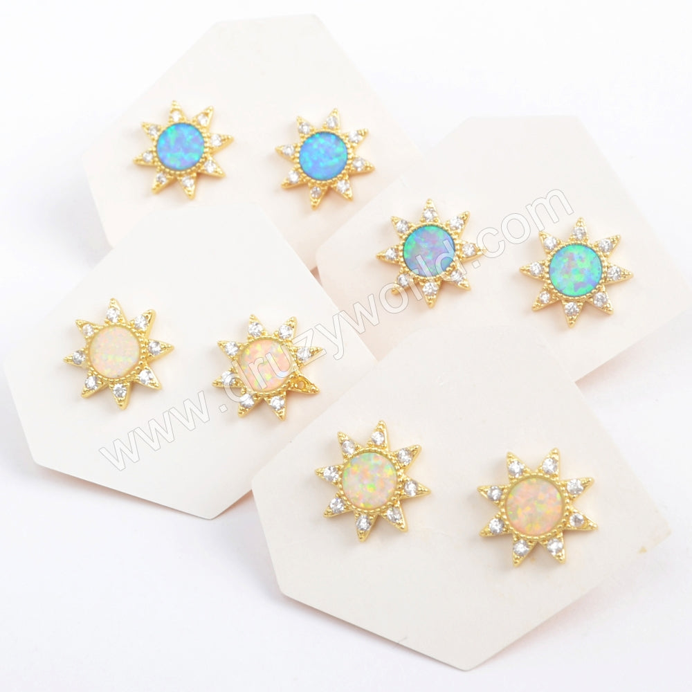 Star Gold Plated CZ Micro Pave Blue White Opal Studs Earrings ZG0390