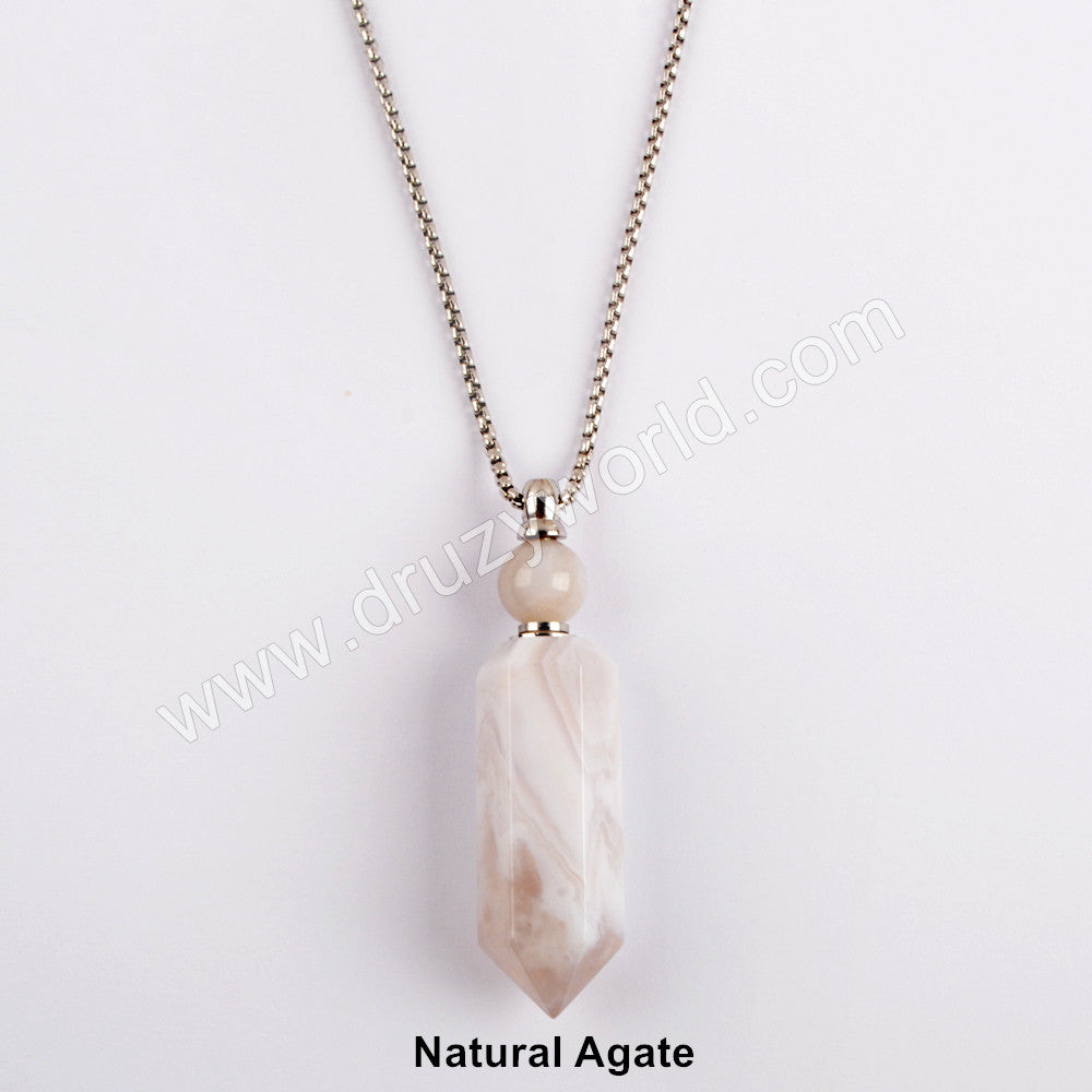 Silver Natural agate perfume bottle necklace