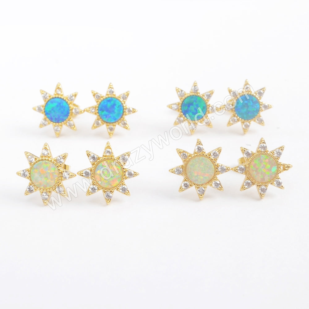 druzy stud earrings with white and blue opal