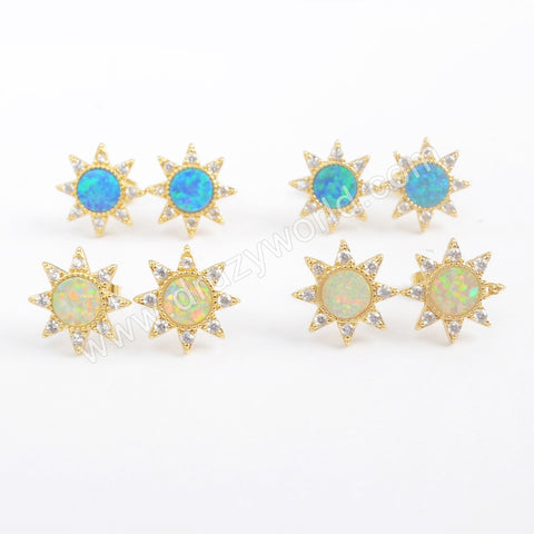 Star Gold Plated CZ Micro Pave Blue White Opal Studs Earrings ZG0390