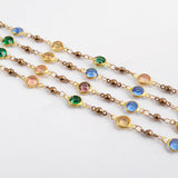 5m/lot,Gold Plated 7mm Rainbow Crystal Faceted Coin Rosary Chains JT199