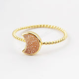 Crescent Gold Plated Natural Agate Titanium Rainbow Druzy Moon Bezel Ring ZG0295