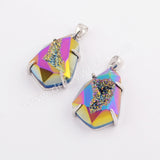 Teardrop Silver Plated Claw Titanium Rainbow Druzy Faceted Pendant ZS0334