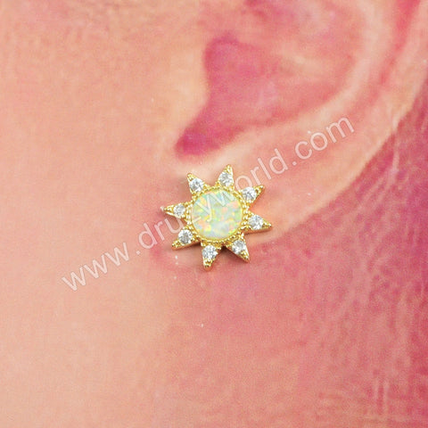 Star Gold Plated CZ Micro Pave Blue White Opal Studs Earrings ZG0390