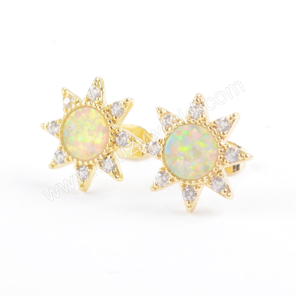 Star Gold Plated CZ Micro Pave Blue White Opal Studs Earrings ZG0390