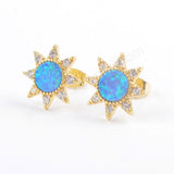 Star Gold Plated CZ Micro Pave Blue White Opal Studs Earrings ZG0390