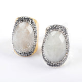 Gold Plated Rhinestone Pave Natural White Stone Ring In Silver JAB948