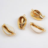 Gold Plated Natural Cowrie Shell Connector, Seashell Beach Shell For Jewelry Making G1452