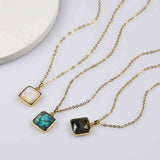 Small Square Gold Bezel Briolette Gemstone Pendant Natural Labradorite Moonstone Copper Turquoise Healing Crystal Pendants Necklace ZG0470