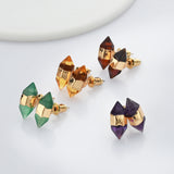 Gold Plated Hexagon Point Natural Gemstone Stud Earrings, Birthstone Earrings, Healing Crystal Stone Post Earrings, Wholesale Supply G2092