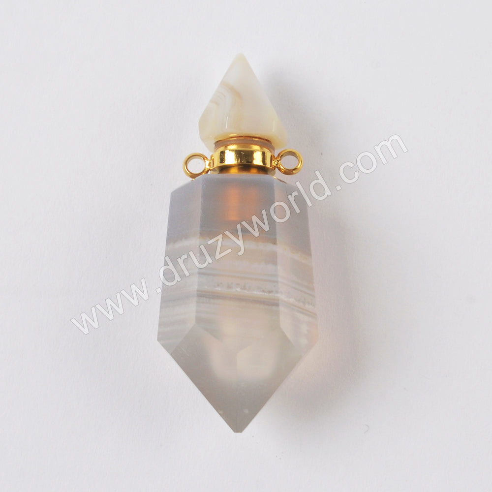 Fluorite Quartz Perfume Bottle Connector Gold Plated Jewelry G1942