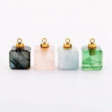 Gold Plated Square Green Fluorite Aquamarine Crystal Gemstone Perfume Bottle Charm Pendant G2080