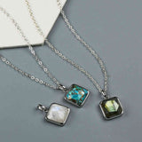 Small Square Silver Bezel Briolette Gemstone Pendant Natural Labradorite Moonstone Copper Turquoise Healing Crystal Pendants Necklace ZS0470