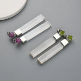 Silver Plated Claw Raw Crystal Chips & Selenite Bar Stud Earrings, Healing Gemstone Jewelry, Boho Stone Earrings ZS0491