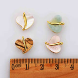 Small Heart Gold Plated Brass Bezel Natrual Gemstone Charm Pendant, White Pink Shell Amazonote Sunstone Heart WX2123