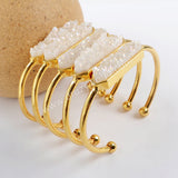 Long Hexagon Gold Plated Bezel Titanium AB White Druzy Bar Bangle Bracelet, Agate Drusy Crystal Jewelry Cuff ZG0274