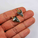 Triangle Gold Bezel Briolette Gemstone Pendant Natural Labradorite Moonstone Copper Turquoise Triangle Pendants ZG0476