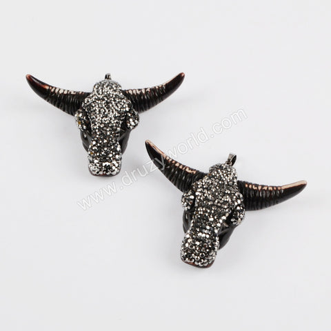 Rhinestone Pave Black Resin Ox Head Pendant JAB641