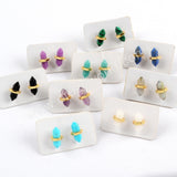 Tiny Boho Gemstone Faceted Point Studs Earrings For Women 18K Gold Plated ZG0348