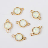 Gold Plated Bezel Round White Opal Faceted Connectors, Flash Stone Charm For Jewelry Making ZG0445