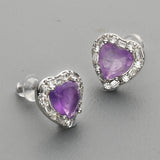 S925 Sterling Silver CZ Heart Gemstone Stud Earrings, Dainty Earrings, Healing Crystal Jewelry SS213ES