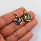Hexagon Gold Bezel Briolette Gemstone Pendant Natural Labradorite Moonstone Copper Turquoise Healing Crystal Pendants Necklace ZG0473