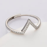 925 Sterling Silver V Shape Zircon Ring, Adjustable Size, Dainty CZ Ring, Fashion Jewelry SS242