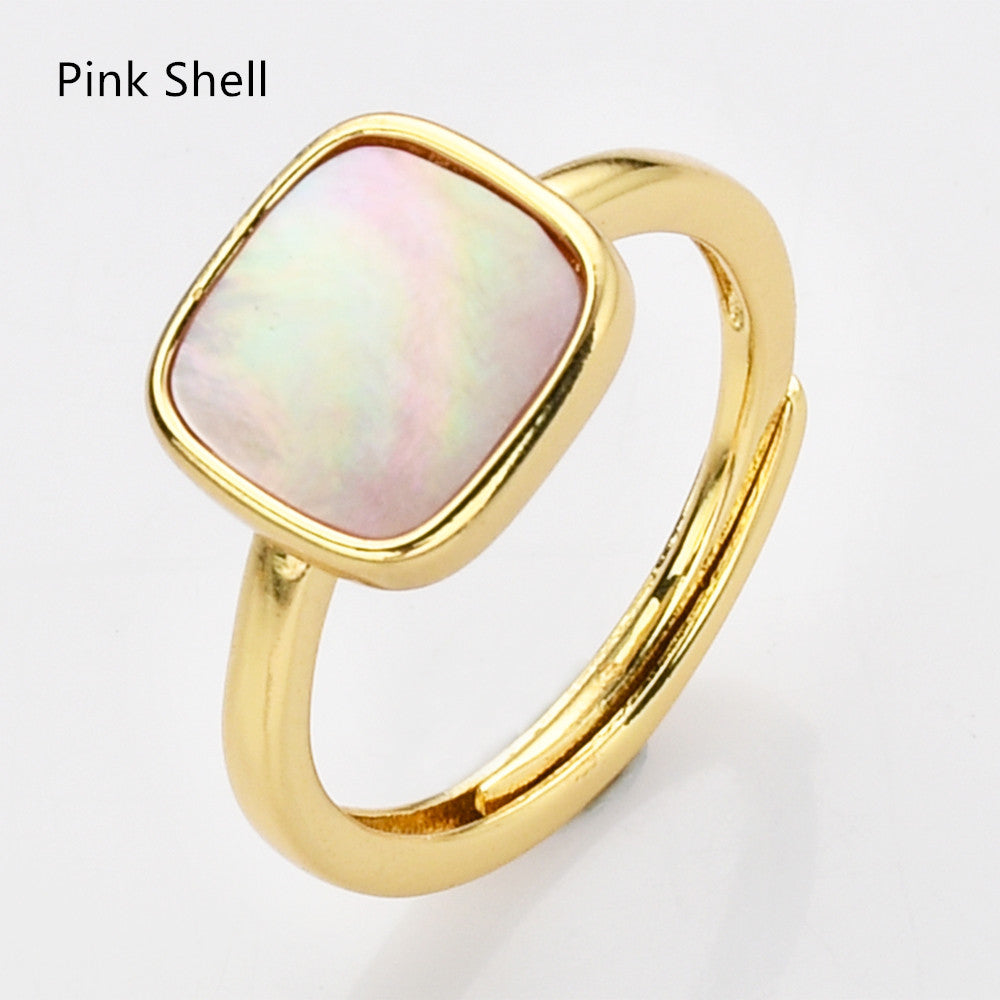 Gold Square Gemstone Ring, Adjustable Ring, Fashion Jewelry WX2208